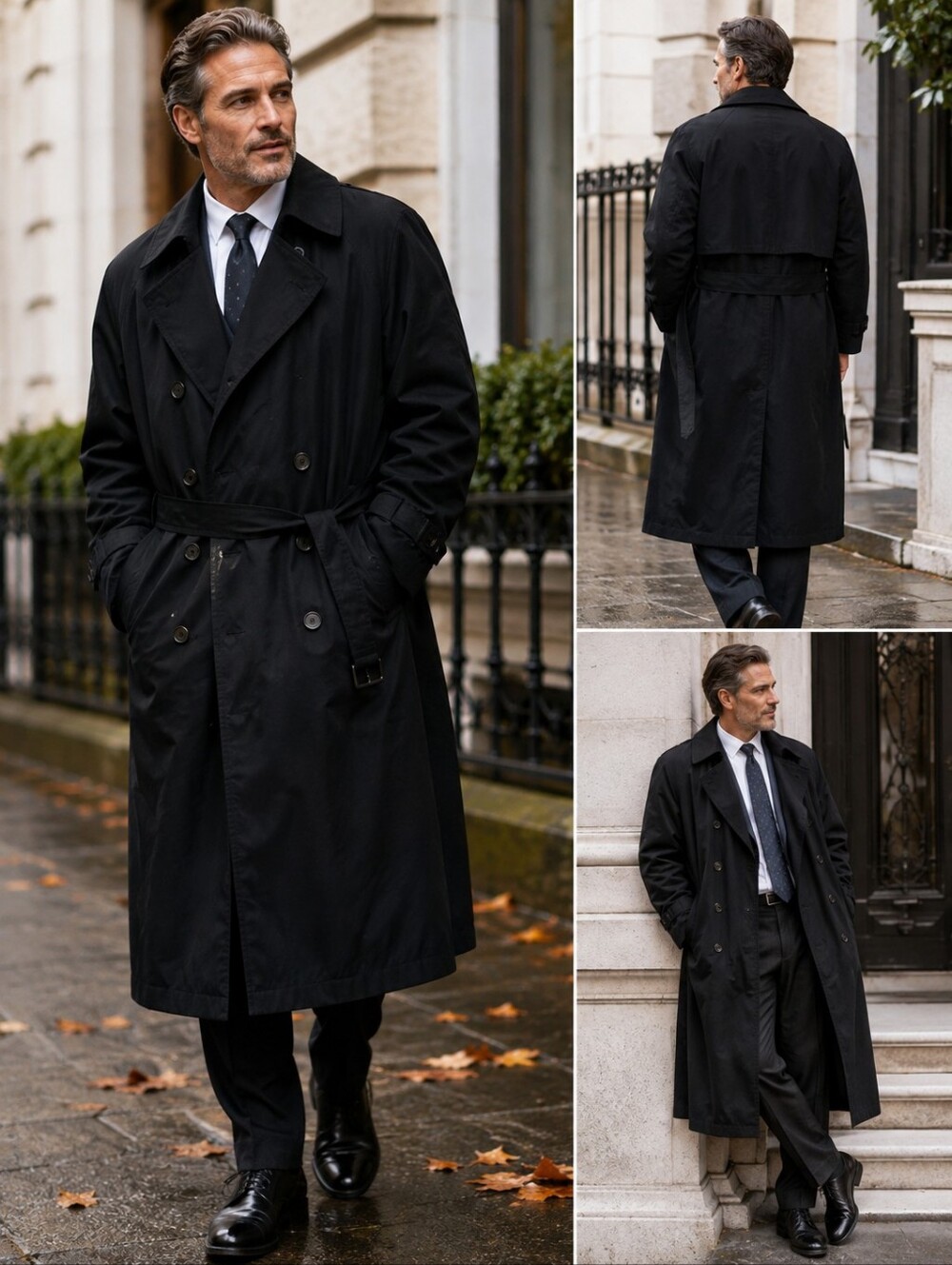London Fog Men’s 44 Long Black Double Breasted Trench Coat Zip Out Liner
